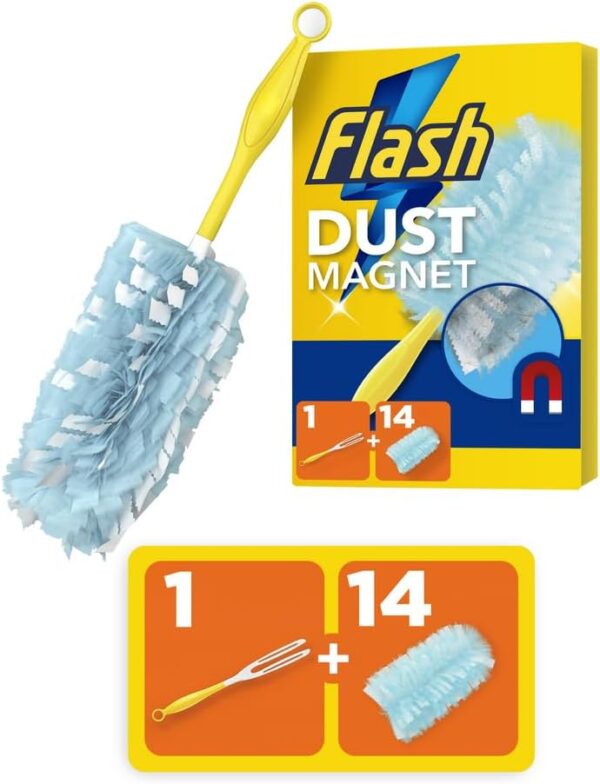 Flash Duster Dust Magnet Starter Kit, Dusters, 1 Handle + 14 Refills