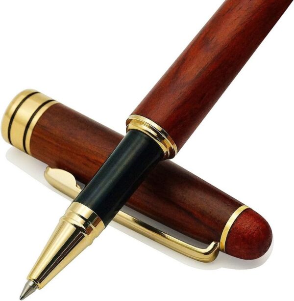 Genuine Rosewood Ballpoint Pen Writing Set - Extra 2 Black Ink Refills - Fancy Nice